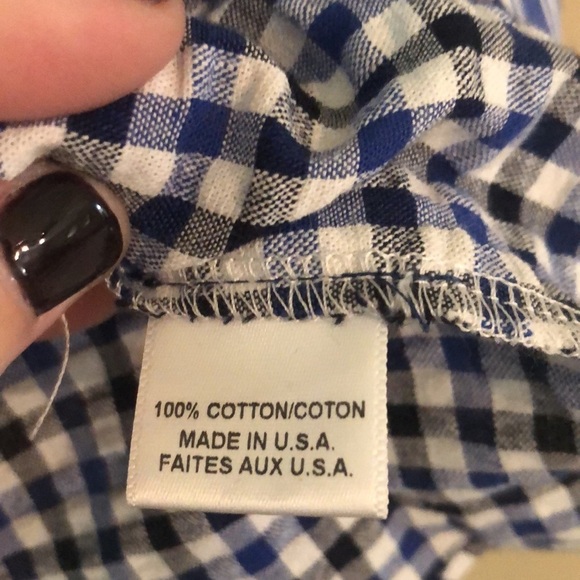 Misa Los Angeles Blue White Gingham Ruffle Sleeve One Shoulder Blouse - Picture 4 of 8